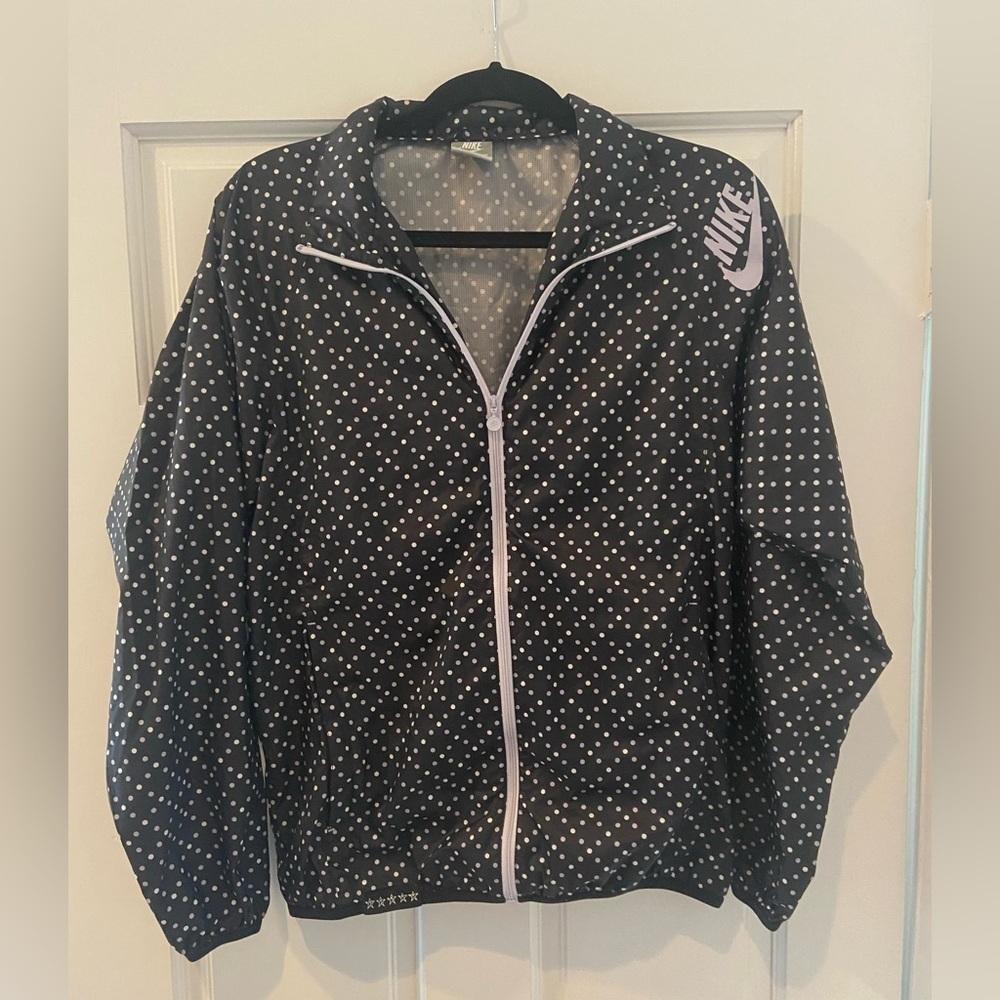 Nike Pockets Zip Black & White Polka Dot Long Sleeved Windbreaker Jacket Small